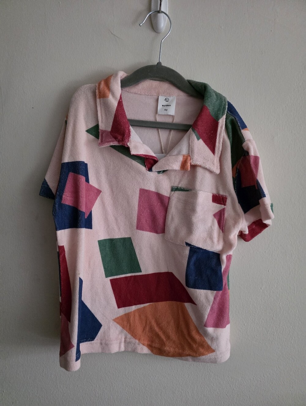 Wynken Kids Pink Geometric Terry Polo Shirt 4t Oversize